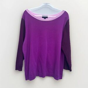 Lands End Top 100% Supima Cotton Colorblock Sweater Women XL P Purple Stretch